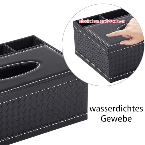 Tissue Box Cover Rectangle Black Tissue Box Holder PU Leather Facial Tissue Organizer,Multifunctional Remote Control Stationery Storage Box,Home Office Supplies Car Napkin Caddy - color: Multifunctional Tissue Box-black Weave