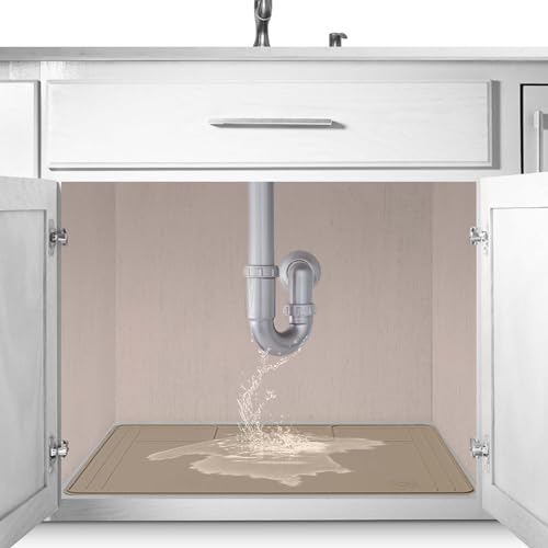 The Original Under Sink Mat - Adjustable Silicone mat, Waterproof Under The Sink Bathroom Vanity Mat - 28" x 19" or smaller - color: Brown, size: 28" x 19"