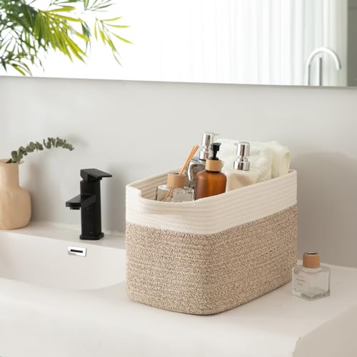OIAHOMY 3 Pack Storage Baskets for Organizing, 13''X9.85''X8.7'' Storage Bins,Woven Basket with Handles, Toy Storage Bin,Stylish Room Decor Basket, white & Brown variegated - color: Brown variegated, size: 13''×9.9''×8.7''