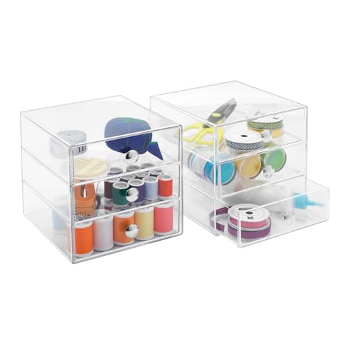 iDesign Stackable 3-Drawer Makeup Organizer for Bathroom or Vanity Storage - Set of 2 - Clear - color: Clear, style: Pack of 2