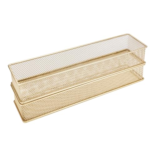 Annova Mesh Stackable Drawer Cabinet and Shelf Organizer Bins Storage Basket School Office Supply Holder Tray- Set of 2 (Gold, 3x12x2 Inch) - color: Gold, size: 3x12x2 Inch