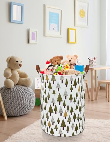 QUEENLALA Large Storage Basket,Laundry Hamper/Bathroom/Home Decor/Collapsible Round Storage Bin,Boys and Girls Hamper/Boxes/Clothing(Green forest) - color: Round-Green forest
