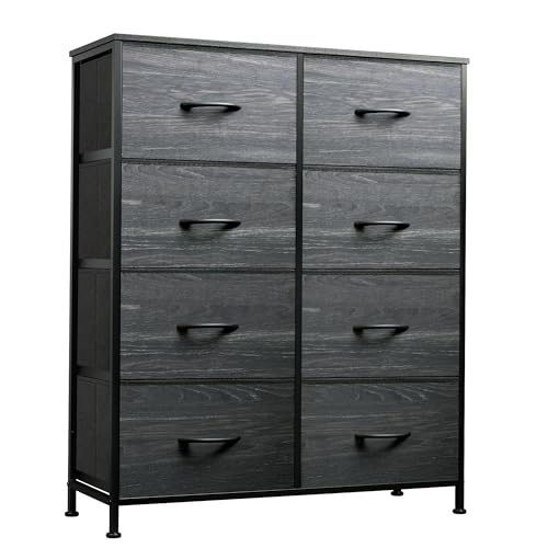 WLIVE Fabric Dresser for Bedroom, Tall Dresser with 8 Drawers, Storage Tower with Fabric Bins, Double Dressers, Chest of Drawers for Closet, Living Room, Dormitory, Charcoal Black Wood Grain Print - color: Charcoal Black Wood Grain Print, style: General