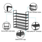 Hsscblet 6 Tiers Metal Shoe Rack,Adjustable Shoe Shelf Storage Organizer with Hooks,Stackable Boot & Shoe Storage,for Entryway,Hallway,Closet,Black - size: 6-Tier