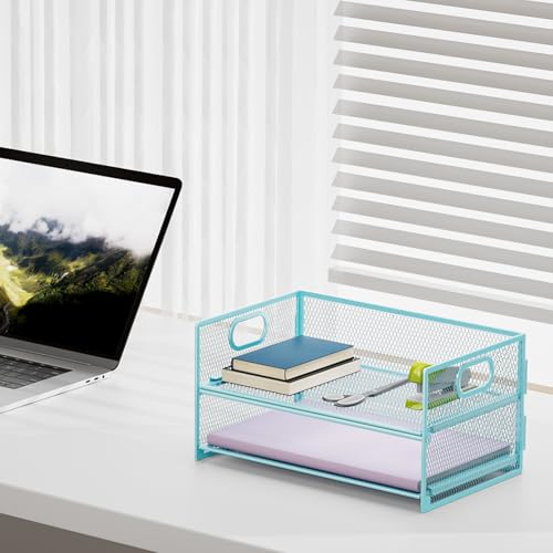Marbrasse 2 Tier Paper Organizer Letter Tray, Mesh File Organizer with Handle, Paper Sorter Desk Organizer for Home Office Supplies - 2P Blue - color: 2p Blue