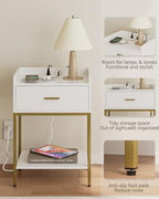Nightstand with Charging Station,3-Tier Bedside Table for Small Space,Modern Night Stand with Storage Drawer and Shelf,Small Side Table for Bedroom,Living Room,White - color: White With Charging Station