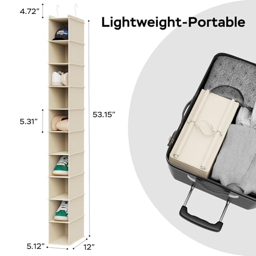 MAX Houser 10-Shelf Hanging Shoe Shelf Organizer, Hanging Shoe Storage for Closet (Beige) - color: Beige, size: 1-Pack