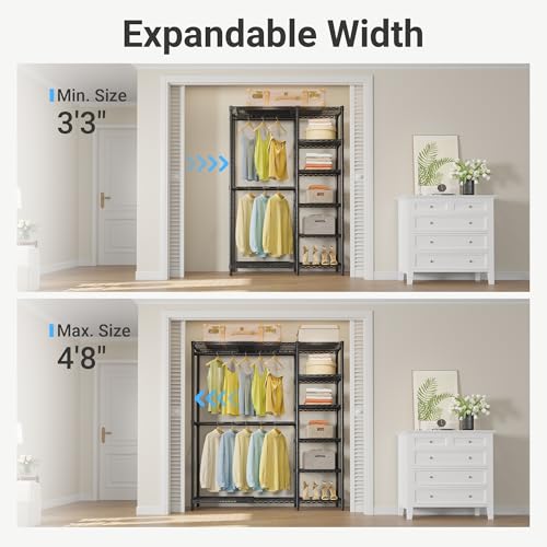 VIPEK X2 Expandable Reach-in Closet Racks Adjustable from 3'3" to 4'8" Portable Open Walk-in Closet Rack System with Flexible Shelves and Hanger Rods Clothing Rack for Hanging Clothes, Black - color: Black