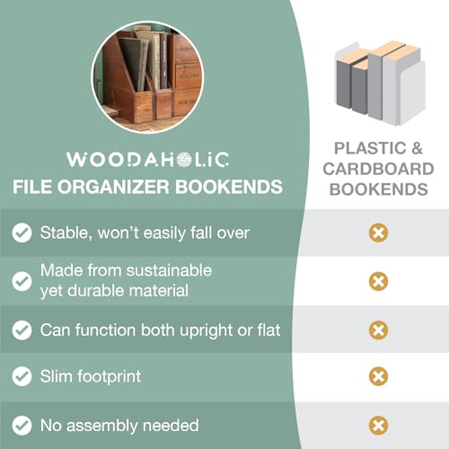 Small Wooden Vertical Magazine Holder - File Organizer for Desk - Upright Paper Organizer, File Holder, Desktop Shelf Bookends - Desktop Organizer for Magazines, Papers, Folders for Documents (1-Pack)