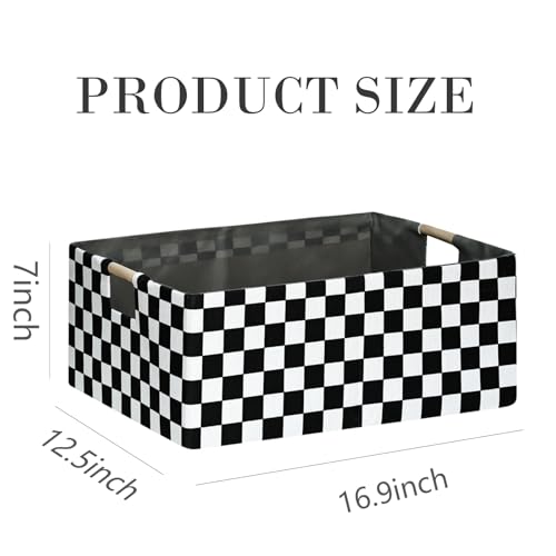 Checkered Storage Basket Foldable Nursey Box | 16.9" Storage Cube for Women Closet Organizer Boys Car Toys Bins with Handles | Sturdy Cardboard & Washable Fabric 2Pack - color: Racing Flag