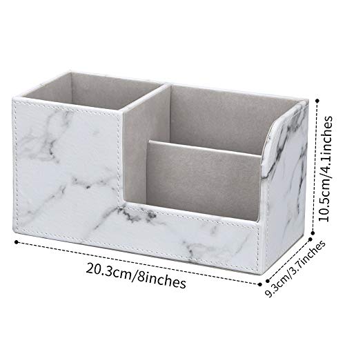 KINGFOM Desk Organizer Office Supplies Caddy Pu Leather Multi-function Storage Box Pen/Pencil,Cell phone, Business Name Cards Remote Control Holder Gray Marble - color: S-gray Marble