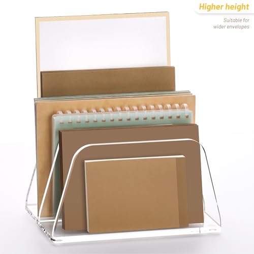 SANRUI Acrylic Mail Organizer for Desk Vertical Letter Holder Clear Bookshelf 2-Slots, Small File Sorter for Bills, Envelopes, Office Supplies, Upright Binder Divider for Home Office School - style: 2 Sections