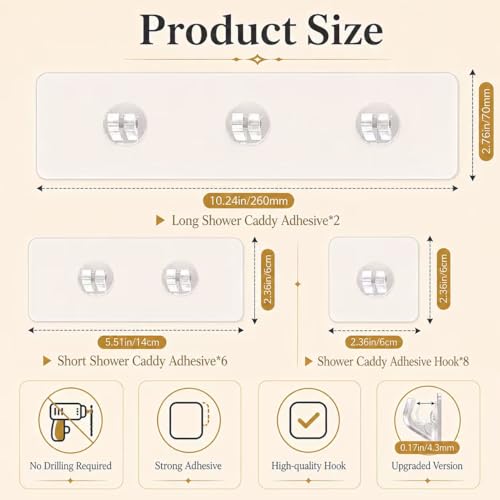 16 Pcs Shower Caddy Adhesive Replacement, Strong Shower Shelf Adhesive,WaterProof Showers Adhesives Strip, Ad-hesive Hook for Showers, No Drilling for Bathroom Storage Shelve and Kitchen Rack - color: 16pcs Transparent