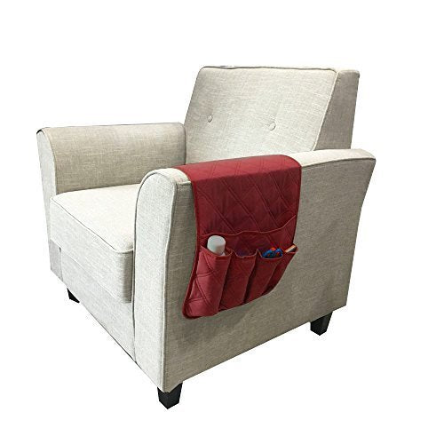 IPENNY Couch Sofa Armrest Organiser Chair TV Remote Holder Bed Storage Pocket Bag for Cellphone Tablet Notepad Book Magazines DVD Eyewears Drinker Snacks Holder Pouch - color: Red (5 pockets)