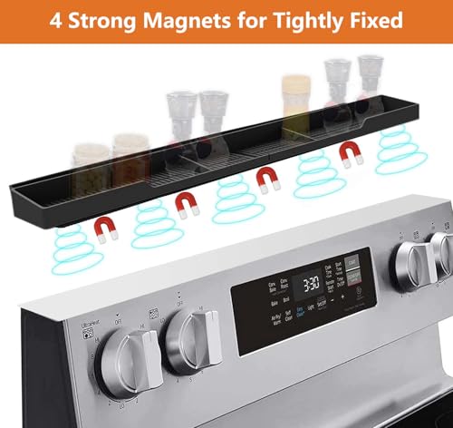 AWOKE Stove Top Shelf 30 Inch - Silicone Material Magnetic Shelf for Stove - 3 Functional Partitions Kitchen Spice Rack Organizer-Black,Kitchen Gadgets Storage Organization - color: Black