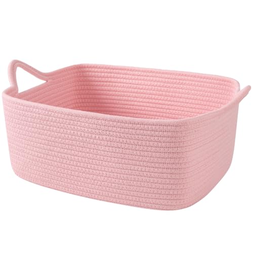 OIAHOMY 19L Woven Basket, Gift Basket Empty with Gift Bags and Ribbons, Rope Baskets for Baby Showers, Storage Baskets with Handles for Nursery, Pet Toy Organizer - Pink - color: Pink, size: Large: 15.35L*11.42W*6.7H