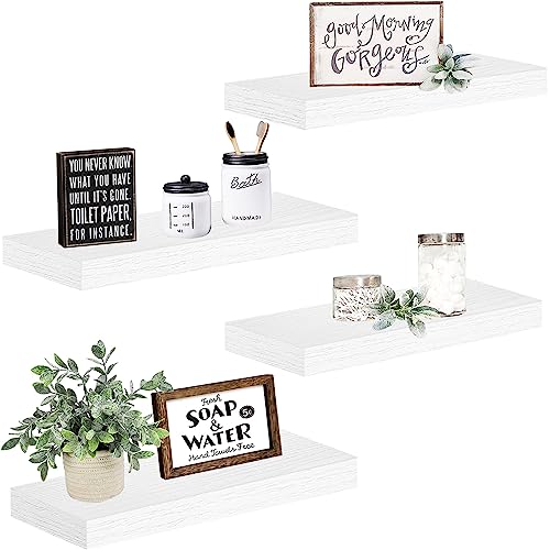 QEEIG Floating Shelves for Wall Bathroom Shelf Bedroom Kitchen Living Room Farmhouse Small Book Shelf 16 inch Set of 4, White (015-W4) - color: B. White, size: 4pcs