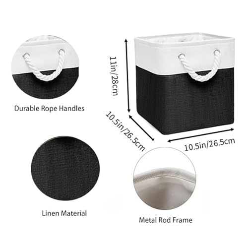 11x11 Inch Cube Storage Bins, 6 Pack Fabric Storage Cubes for Shelves, Cube Organizer Bins with Handles, Cloth Cubby Storage Bins for Home(White/black) - color: white black