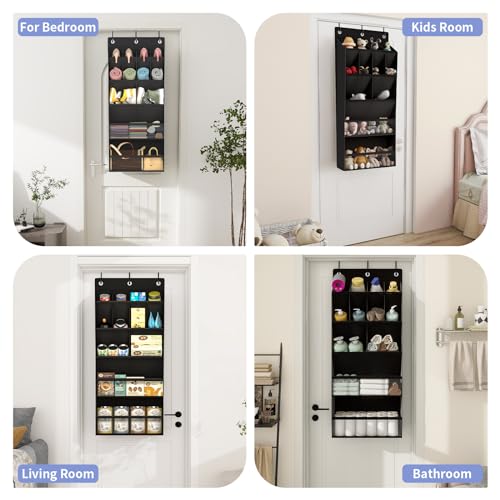 FENTEC 1 Pack Over-the-Door-Shoe-Organizers, Hanging Shoe Organizer with Large Pocket Shoe Holder Hanging Shoe Rack for Closet Shoe Organizer for Wall, Over Door Organizer with 15 Pockets Black - color: BLACK-(15+ Pairs), size: 1 Pack