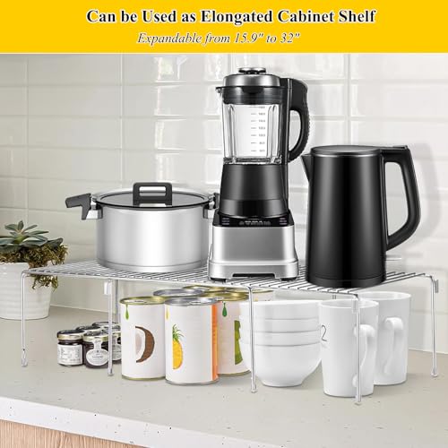 Set of 2 Kitchen Cabinet Organizer Shelves, Stackable Organizer and Storage for Cabinet Cupboard, Expandable Shelf Risers Plate Rack with Anti-Slip Plastic Liner - color: Stackable, size: 1 set