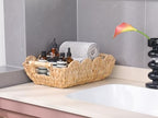 Coeusy Gift Basket, Cute Wicker Basket for Gifts, Scalloped Woven Water Hyacinth Storage Basket with Wooden Handles for Snack, Display, Shelves, 2 Pack
