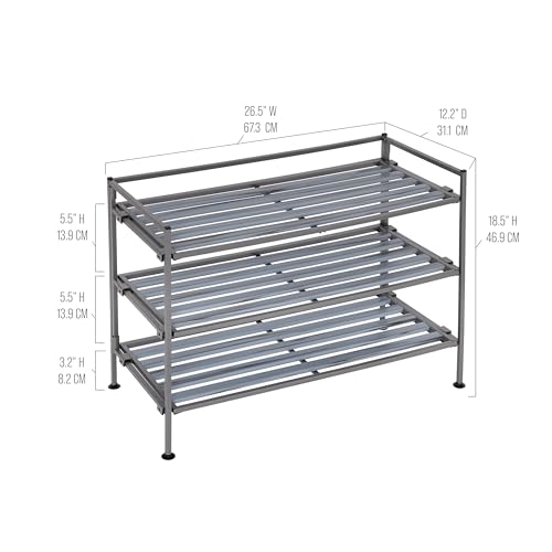 Seville Classics Sturdy Freestanding Storage Shelf for Bedroom, Closet, Entryway, Dorm Room Organizer Stackable Durable Metal Shoe Rack Silver Mist Slat, 3-Tier - color: Silver Mist Slat, size: 3-Tier