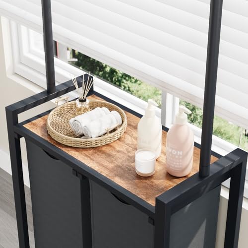 IDEALHOUSE Laundry Sorter 2 Section with Hanging Rack,Rolling Laundry Sorter Hamper with Shelf & Lockable Wheels,Laundry Basket Organizer for Laundry Room, Bedroom, Bathroom - size: Sorter-2 Bags