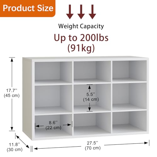 Garden 4 you Shoe Storage Bench, Cubby Shoe Rack with 9 Cubbies, 3-Tier Wood Shoe Rack Organizer, Shoe Organizer Cabinet for Entryway, Hallway, Closet and Garage, White - color: White, size: 9-cube 3-tier