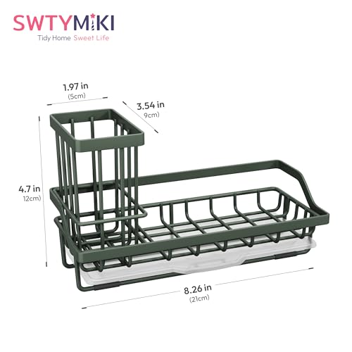 SWTYMIKI Sink Caddy Sponge Holder - Kitchen Sink Organizer with High Brush Holder for Countertop to Hold Dish Soaps and Sponges, Stainless Steel, Green - color: Green, size: Medium