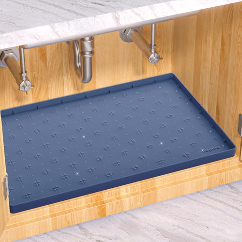 Sdpeia Under Sink Mat 22"×14" Waterproof Silicone Cabinet Liner & Sink Protector for Kitchen & Bathroom, Multi-Purpose Organizers Tray for Pets, Laundry, Cat Litter Mat - color: Abyssal Blue, size: 14"W x 22"L