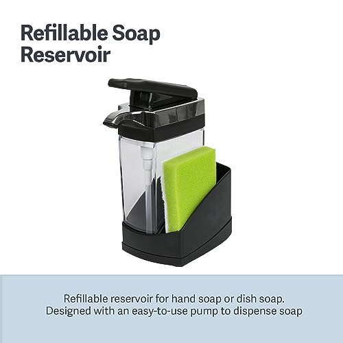Casabella Sink Sider Solo Kitchen Soap Pump and Sponge Caddy, Black/Chrome - 2-in-1 Soap and Sponge Caddy, One-Hand Soap Dispensing, Easy to Refill and Clean, Efficient Size (Pack of 6) - color: Black