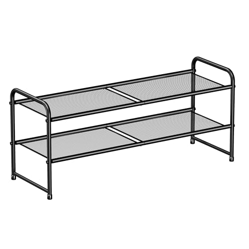 SUFAUY 2-Tier Mesh Shoe Rack, Closet Metal 33" Wide Shoe Shelf Heavy Duty, Black - color: Black, size: 2 Tier