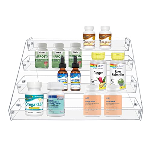 PMMASTO Widen Tiered Spice Rack, Seasoning Organizer, Clear Acrylic Vertical Shelves Can Organizer for Countertop, Cabinet, Pantry, Kitchen Organization and Storage - 4 Tier - size: Widen 4 Tier - inner width 3''