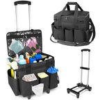 LIWSHWZ Rolling Cleaning Caddy Bag with Detachable Trolley & Lid,for Cleaning Supplies Organizer,Portable Large Cleaning Bag with Wheels for Housekeepers,with Shoulder Strap and Thickened Trailer Leg