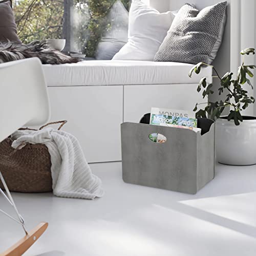 HofferRuffer Magazine Basket Holder, Foldable Magazine Rack, Document File Holder Organizer, File Folder, Newspaper Storage Bin Organizer for Home or Office (Dark Grey Shagreen) - color: Dark Grey