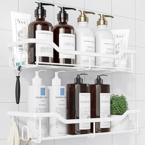 Kitsure Shower Caddy Large - Adhesive Shower Organizer, Stainless Steel Shelf for Inside Shower, No Drill Bathroom Organizers and Storage, Home Decor Accessories, 2 Pack, White - color: White, size: Large