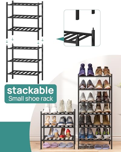 viewcare Small Shoe Rack for Entryway,3-Tier Black Bamboo Shoe Organizer for Hallway Closet, Free Standing Shoe Racks for Indoor Outdoor - color: Black, size: 3-Tier_Samll