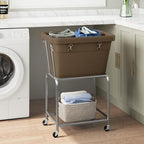 ELYKEN Rolling Laundry Hamper with Wheels, Laundry Cart with Removable Bag, Heavy Duty Metal Frame, 2-Tier Clothes Basket Hamper with Shelf for Closet, Bedroom, Bathroom, Laundry Room, Camel Brown - color: Camel Brown, size: 20.3"l X 15.9"w X 30.9"h