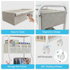 3-tier Baby Diaper Caddy Organizer and Storage Cart with 4+3 Dividers, Metal Utility Cart with Lockable Wheels for Nursery, Bedroom, Bathroom, White - color: White
