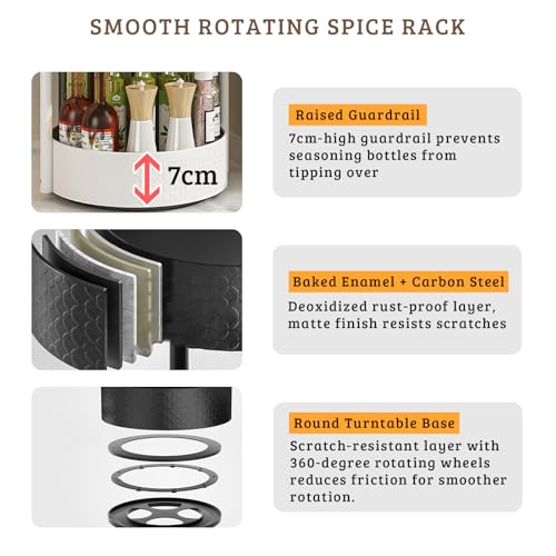 Rotating Spice Rack with Paper Towel Holder, 2 Tier Turntable Lazy Susan, Seasoning Organizer for Kitchen Countertop Cabinet, White - color: White