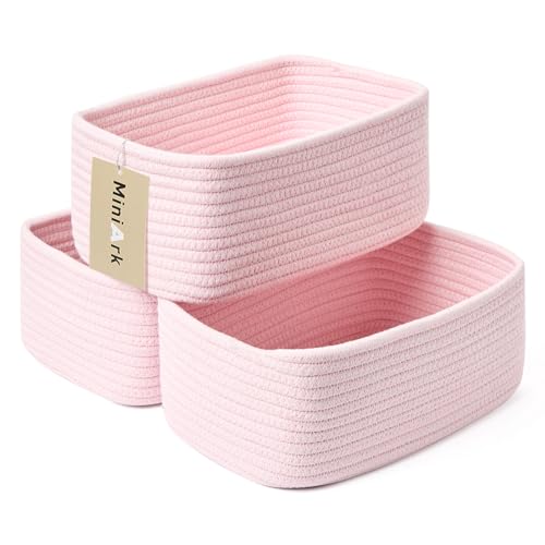 MiniArk Small Storage Baskets for Organizing | Closet Organizer Bins | Shelf Toy Basket | Woven Rope Baskets | Cube Decorative Box | Shallow Basket | 11.5x7.5x4.7” | 3 Packs Light Pink - color: Light Pink, size: 3pcs-L11.5xW7.5xH4.7"