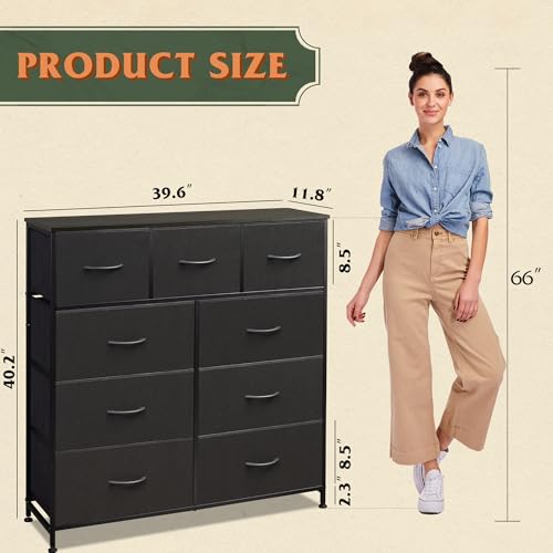 WLIVE 9-Drawer Dresser, Fabric Storage Tower for Bedroom, Hallway, Entryway, Closet, Tall Chest Organizer Unit with Fabric Bins, Steel Frame, Wood Top, Easy Pull Handle, Charcoal Black - color: Charcoal Black