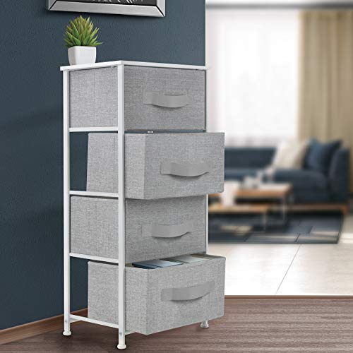 Sorbus Nightstand with 4 Drawers - Bedside Furniture & Night Stand End Table Dresser with Steel Frame, Wood Top, Easy Pull Fabric Bins for Home, Bedroom Accessories, Office & Dorm - color: White, style: 4 Drawer