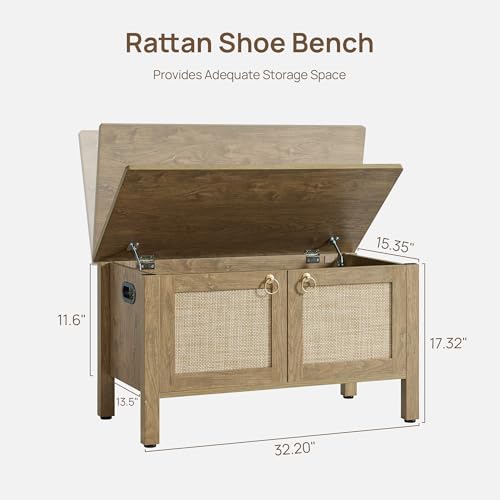 SICOTAS Rattan Shoe Rack Bench with Lift Top Storage: Farmhouse Boho Wide Shoe Cabinet Entryway Bench with Safety Hinges, Wooden Storage Chest for Bedroom, Entryway, Hallway, Living Room - color: Carbon Cherry