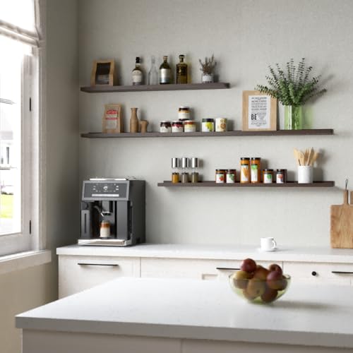 Boswillon 47.2 Inches Long Floating Shelves Wall Mounted, 2 Set Farmhouse Wall Shelf for Bedroom, Nursery Book Shelf with Lip, Picture Ledge Shelf for Decor Living Room Bathroom Kitchen - Walnut - color: Walnut, size: 47.2 in