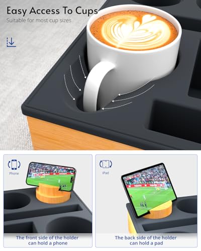 Couch Cup Holder Tray - Couch Organizer Caddy, Silicone Beach Caddy with Cup Holder, Sofa and Bed Drink Holder and Couch Tray Table for Snacks Beverage Remote (Black) - color: Black