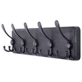 SKOLOO Rustic Wall Mounted Coat Rack: 16" Stud Spacing, Pine Real Wood Plank Wall Coat Rack with 5 Triple Hooks, Farmhouse Coat Hanger Wall Mount for Hanging Backpack Jacket Coat Hat - color: Black Plate & Black Hook, size: 1 Item-5 Hooks