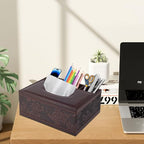 Tissue Box Cover Rectangle Retro Tissue Box Holder PU Leather Facial Tissues Organizer,Multifunctional Remote Control Stationery Storage Box,Home Office Supplies Car Napkin Caddy - color: Multifunctional Tissue Box-retro