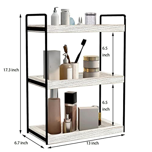 Dorhors 3 Tier Bathroom Counter Organizer,Countertop Bathroom Storage Shelf,Counter Tray and Vanity Organizer (Rustic White) - color: Rustic White