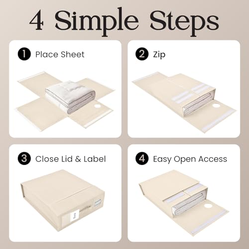 TOSORO 6 Pack Bed Sheet Organizer and Storage, Foldable Storage Bed Sheet Organizer for Linen Closet with Viewing Window & Label for Bedding Sheets & Blankets (Queen & King Size) Cream - color: Cream, size: 6 Pack